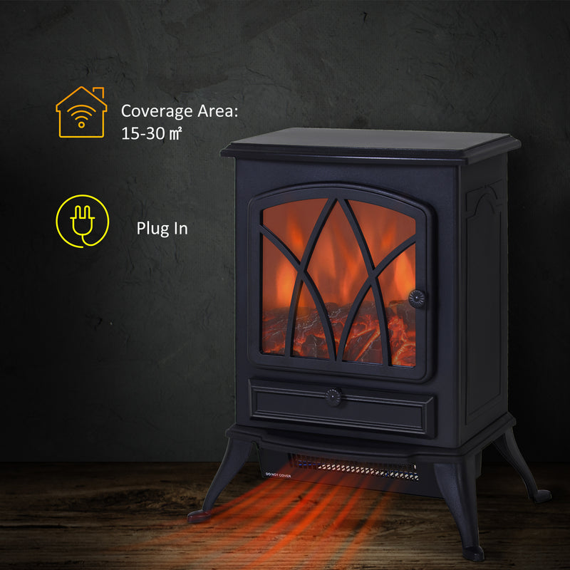 Electric Fireplace Heater for Quick Room Warmth with Adjustable Heat and Flame Effect Black