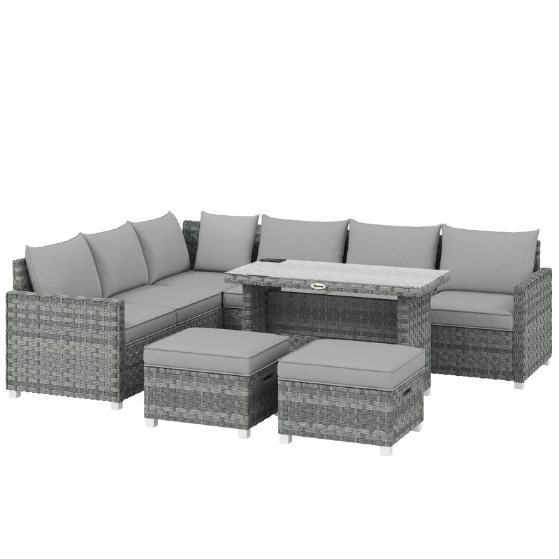 Rattan Garden Dining Set for 6 with Cushions and Table for Outdoor Relaxing Grey