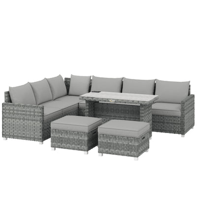 Rattan Garden Dining Set for 6 with Cushions and Table for Outdoor Relaxing Grey Outsunny