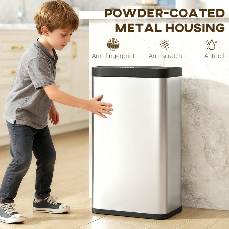 45L Motion Sensor Kitchen Bin with Soft Close Lid for Home or Office Use Silver AOSOM