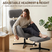 Armchair and Footstool Set with Swivel and Rocking for Relaxing at Home Grey AOSOM