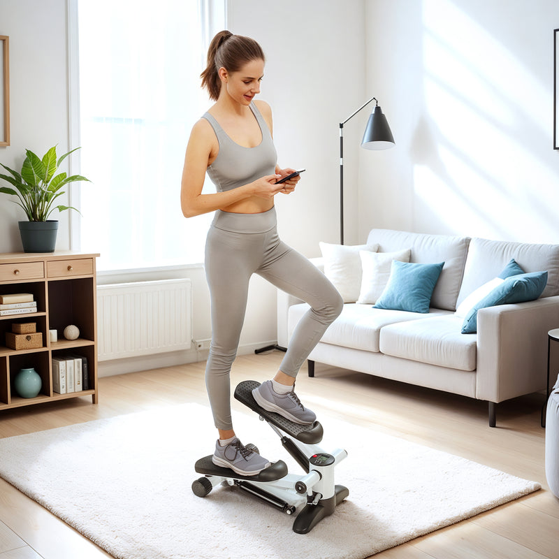 Mini Stepper Exercise Machine with LCD Display and Non Slip Pedals in White by Outsunny AOSOM