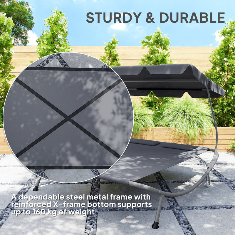 Double Outdoor Bed with Canopy Light Grey Relaxing Garden Lounger by Outsunny