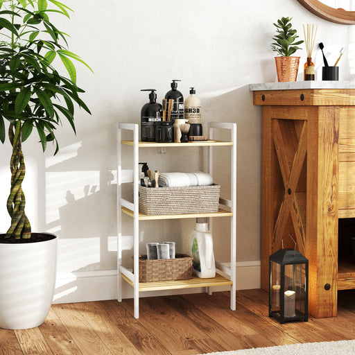 Three Tier Bamboo Storage Shelf Adjustable Freestanding Unit for Home or Office by Homcom