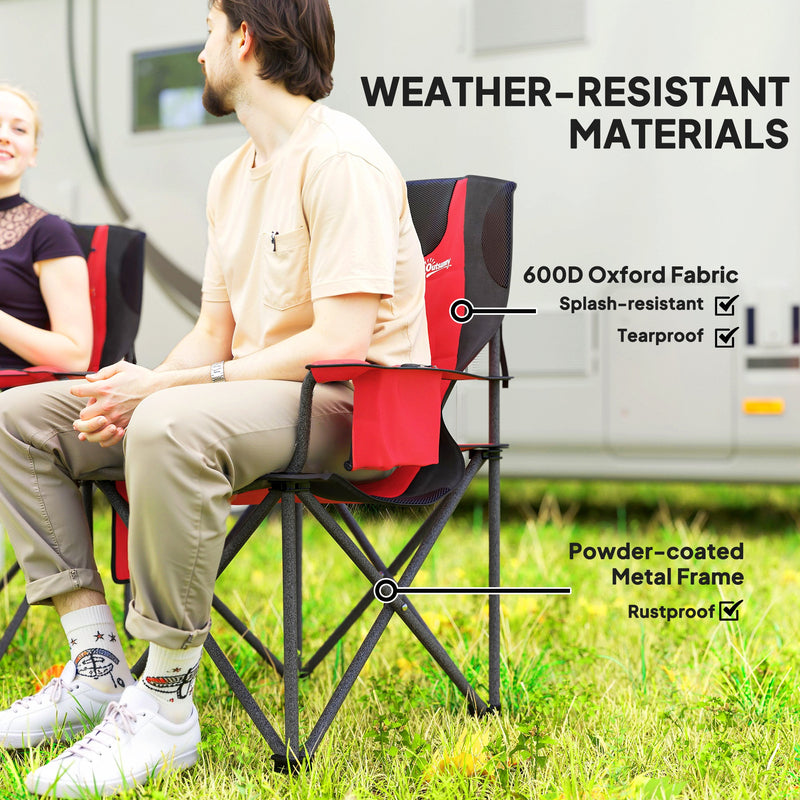 Folding Padded Camping Chairs Set of 2 with Cup Holder and Carry Bag Red
