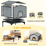 Waterproof Insulated Outdoor Cat House with Elevated Base for Feral Cats Grey AOSOM