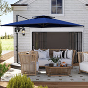 Dark Blue Cantilever Parasol with Weighted Base Square Hanging Umbrella with Crank Tilt by Outsunny