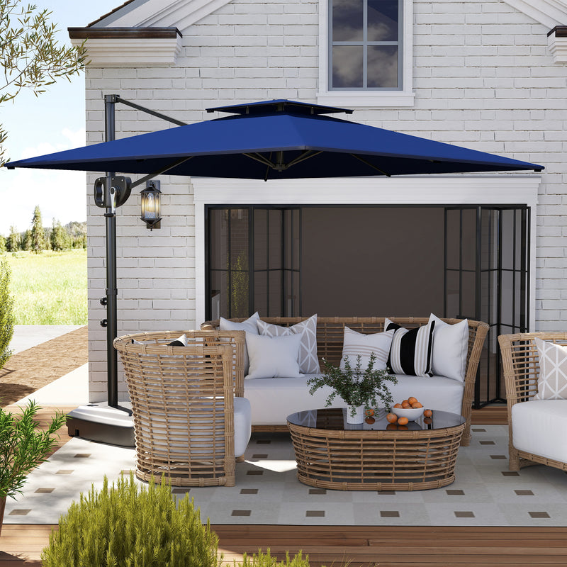 Dark Blue Cantilever Parasol with Weighted Base Square Hanging Umbrella with Crank Tilt by Outsunny