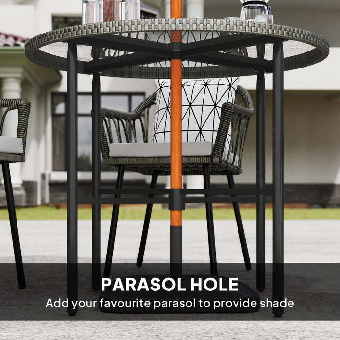 Grey 5 Piece Rattan Patio Dining Set With Cushions And Glass Tabletop By Outsunny