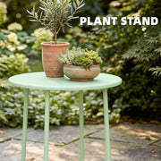 Small Round Garden Side Table with Sturdy Metal Frame and Adjustable Feet for Stable Outdoor Use Green Outsunny
