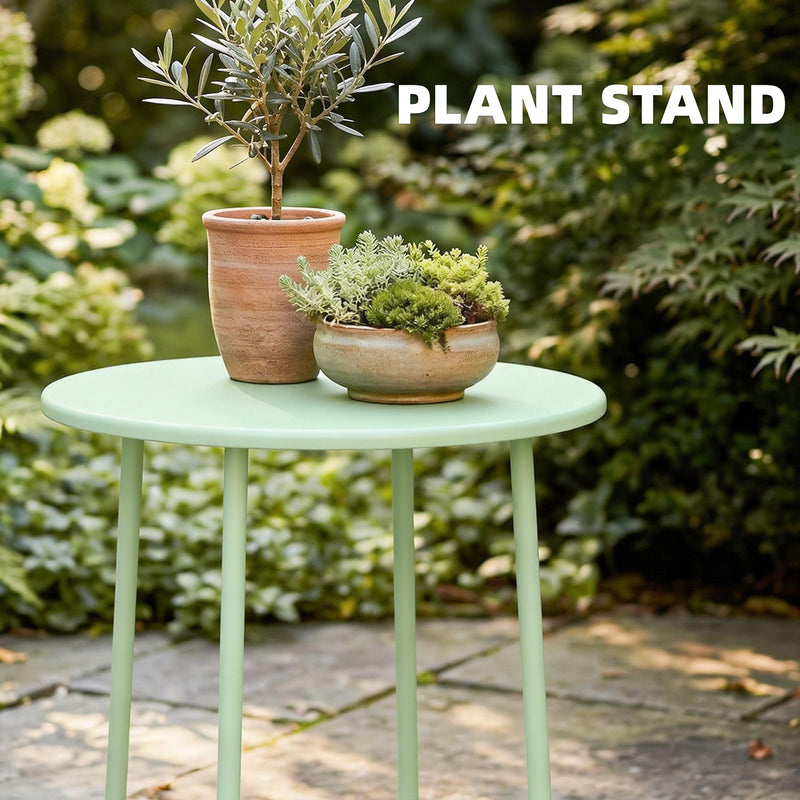 Small Round Garden Side Table with Sturdy Metal Frame and Adjustable Feet for Stable Outdoor Use Green Outsunny