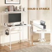 Computer Desk with Shelves and Cup Holder for Small Spaces White AOSOM