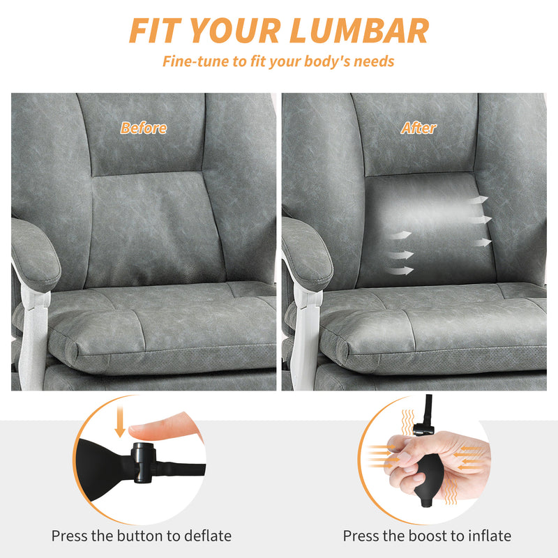 Ergonomic Faux Leather Office Chair With Inflatable Lumbar Support For All Day Comfort Grey