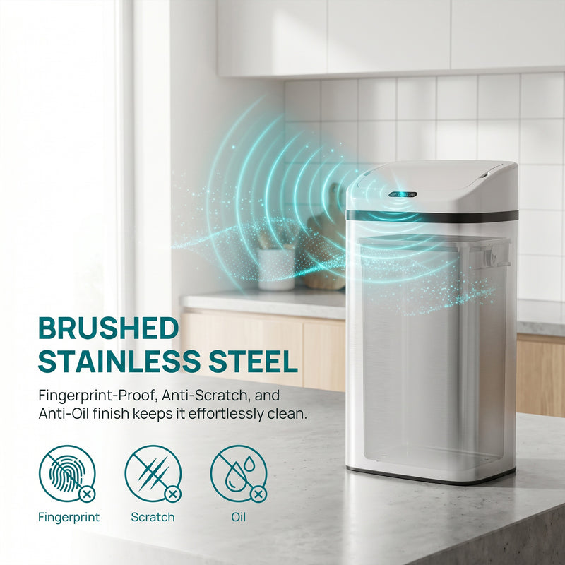 Sensor Kitchen Bin 48L Hands Free Waste Disposal with Soft Close Lid White Homcom