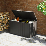 450L Garden Storage Box with Wheels Easy Access Galvanised Steel Outdoor Chest, Dark Grey