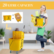Yellow 20L Mop Bucket with Wringer and Wheels for Floor Cleaning by HOMCOM AOSOM