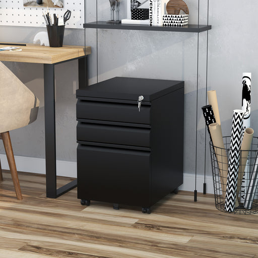 Mobile Metal Filing Cabinet with 3 Drawers and Anti Tilt Design for Home Office, Black