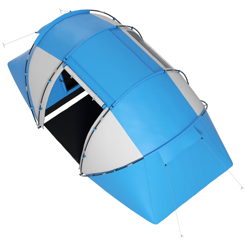Outsunny 4 Man Camping Tent, UV Protection Tunnel Tent with 2 Bedrooms and Living Area, Large Hiking Sun Shelter, 430 x 240 x 170 cm, Blue and White