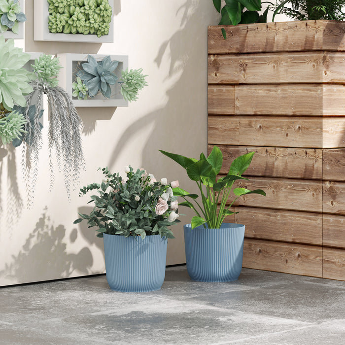 Set of Two Blue 22cm Planters for Garden Flowers and Herbs by Outsunny