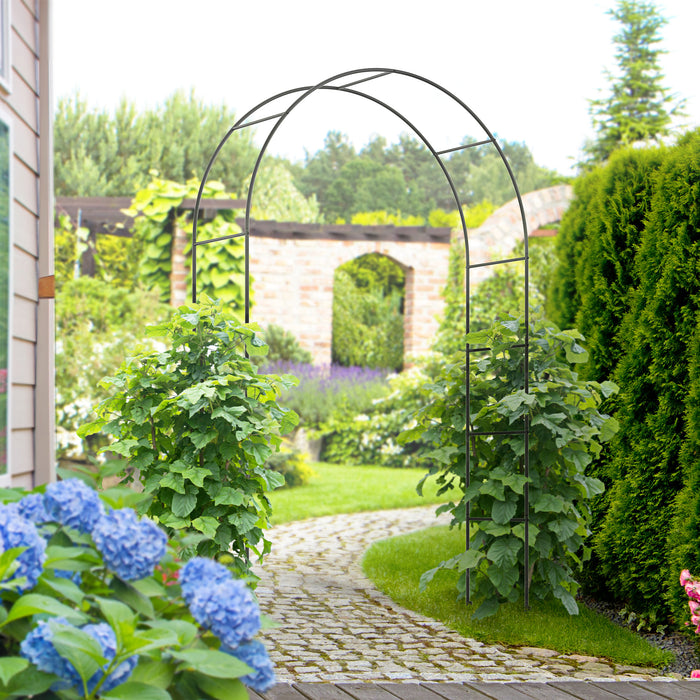Black Metal Garden Arch for Climbing Plants Roses and Vines 240H cm by Outsunny