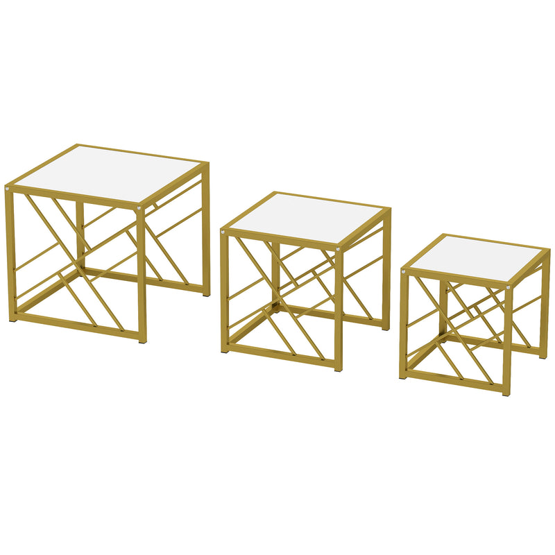 Coffee Tables, Nesting Coffee Tables for Living Room Set of 3 - Gold Metal Frame & White Tops