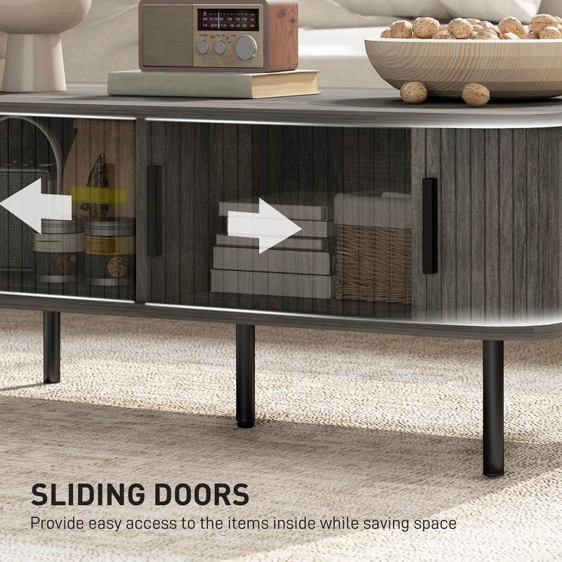 Rectangular Coffee Table With Storage And Sliding Slatted Doors For Living Room, Grey