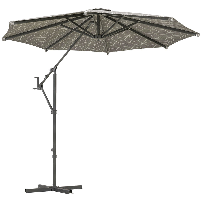 Black and White 3m Cantilever Garden Parasol with 360 Degree Rotation and Cross Base