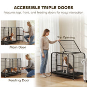 Steel Dog Crate for Small and Medium Dogs with Triple Doors and Removable Tray Black Pawhut