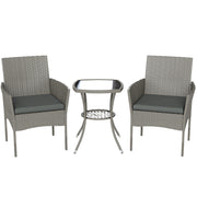 Rattan Garden Bistro Set for Small Spaces with Cushioned Chairs and Glass Table Outsunny