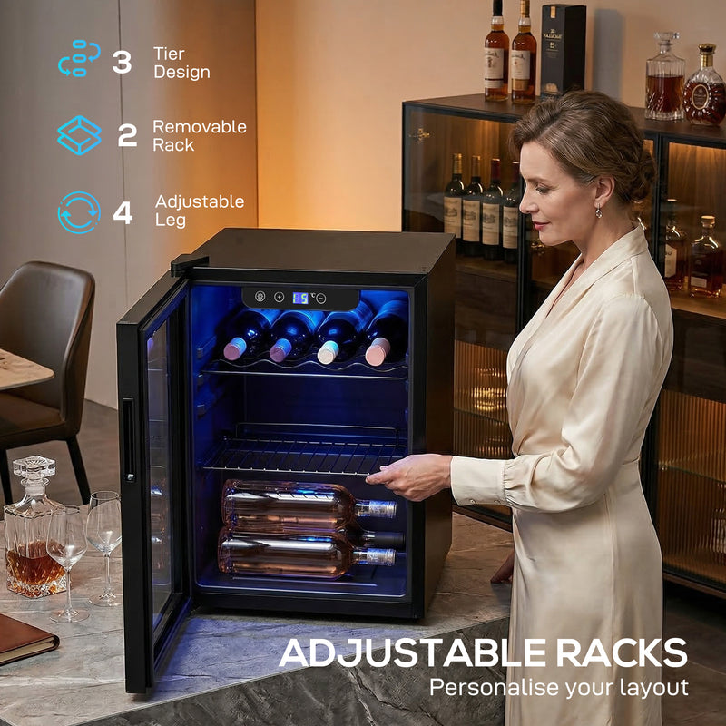 Wine Cooler for 16 Bottles with Double-Glass Door for Kitchens and Home Bars Black Homcom