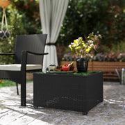 Black Rattan Side Table with Glass Top 62 x 62cm for Garden and Patio by Outsunny