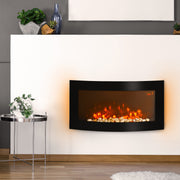 Slimline Wall Mounted Electric Fireplace with Curved Glass and 7 Colour LED Lights