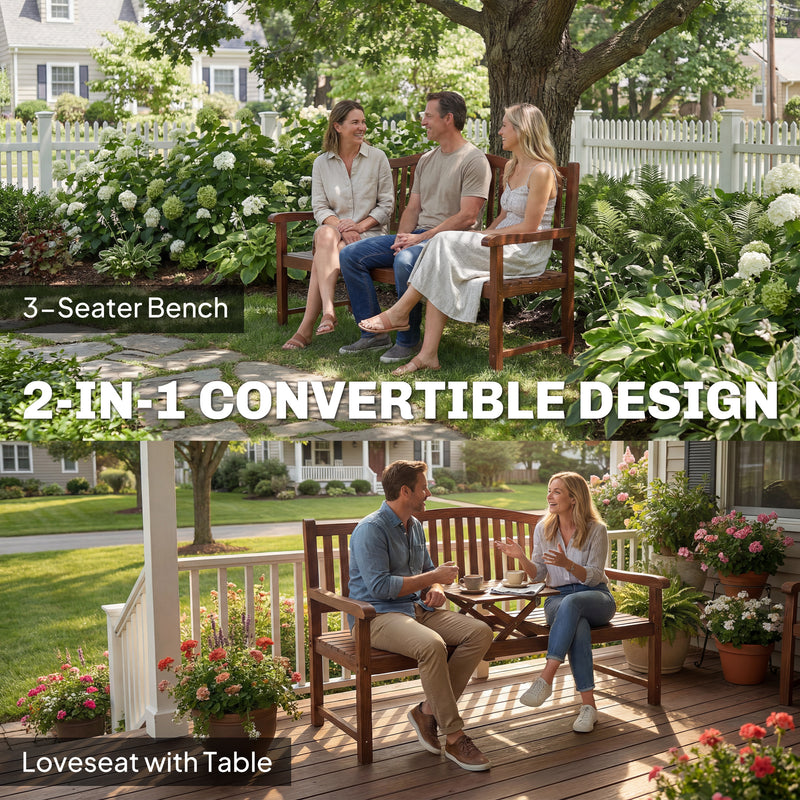 Convertible Wooden Garden Bench With Lift-Up Table and Weatherproof Cover Light Brown Outsunny