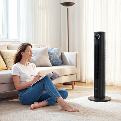 Tower Fan for Quiet Energy Efficient Cooling with 12 Speeds and Slim Design Black AOSOM
