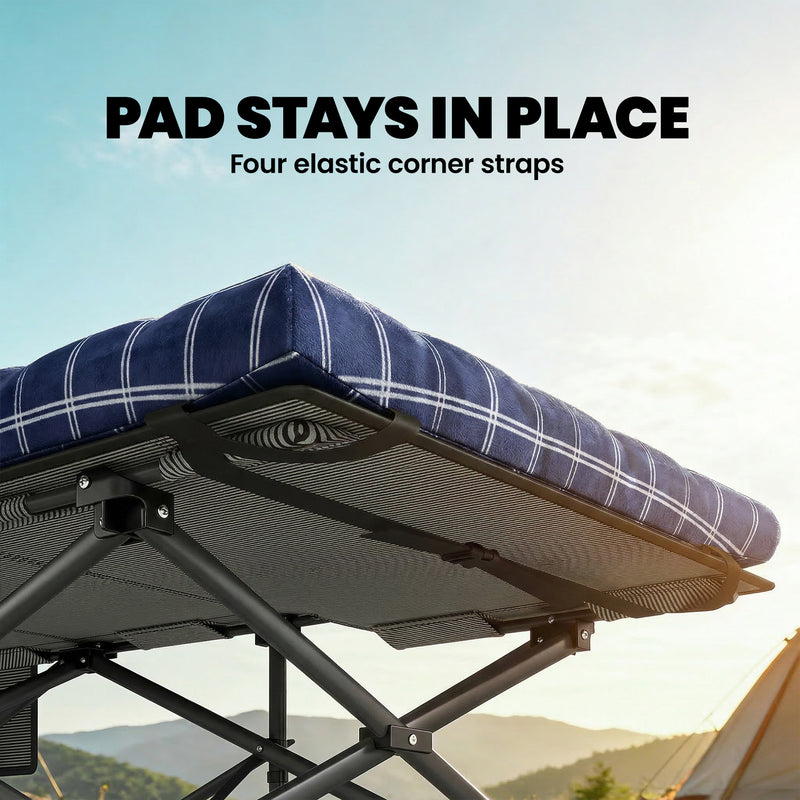 Folding Camping Bed with Extra Wide Surface and Removable Padded Mattress Blue