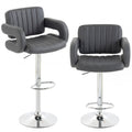 HOMCOM Bar Stools Adjustable Swivel Kitchen Chairs with Backrest Armrest Set of 2 PU Leather Grey AOSOM