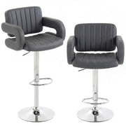 HOMCOM Bar Stools Adjustable Swivel Kitchen Chairs with Backrest Armrest Set of 2 PU Leather Grey AOSOM