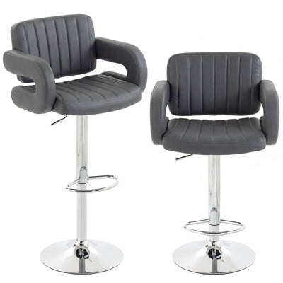 HOMCOM Bar Stools Adjustable Swivel Kitchen Chairs with Backrest Armrest Set of 2 PU Leather Grey AOSOM