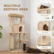 Cat Tree Tower With Scratching Posts Bed House and Brush For Indoor Cats, Beige AOSOM