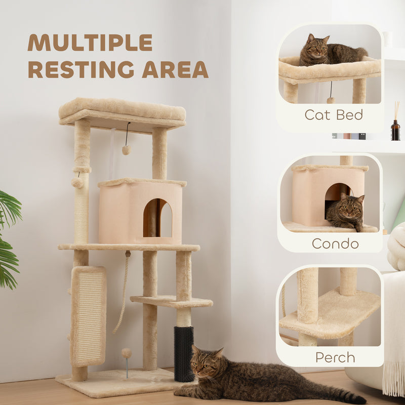 Cat Tree Tower With Scratching Posts Bed House and Brush For Indoor Cats, Beige AOSOM