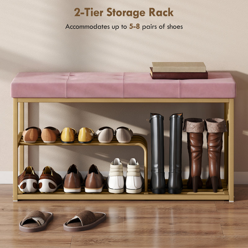 Shoe Storage Bench with Padded Seat for Hallway Organisation Pink AOSOM