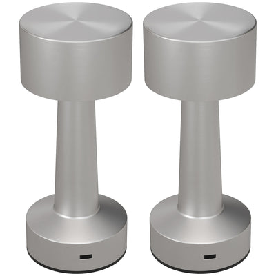 2 Pack Cordless Touch LED Table Lamps Rechargeable with 3 Colours for Bedroom Living Room Silver by Homcom