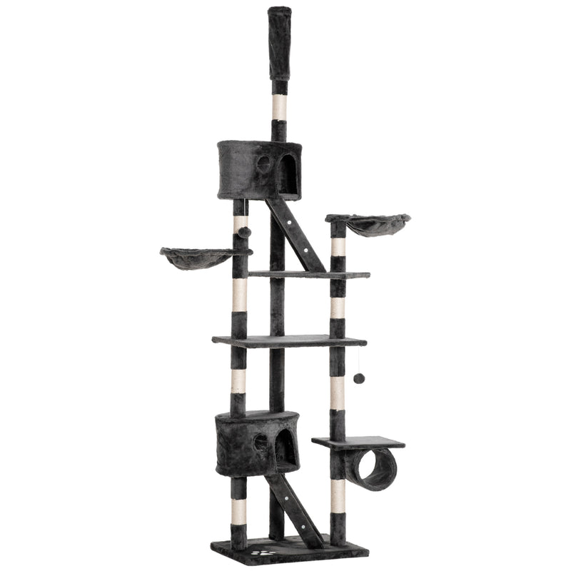 Adjustable Floor to Ceiling Cat Tree for Indoor Climbing and Play 240-260cm Dark Grey