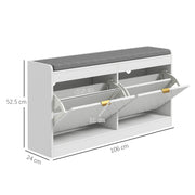 Shoe Storage Bench with Padded Seat and Flip Drawers for Hallway Organising White