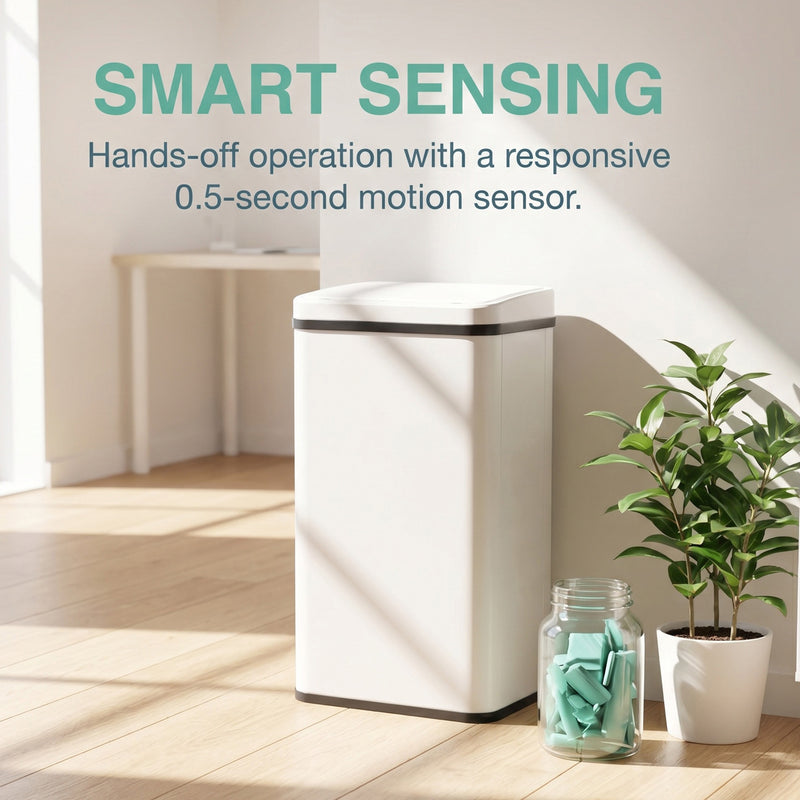 Sensor Kitchen Bin 40L Touch Free Motion Sensor Waste Disposal Slim Soft Close White