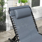 Grey Folding Sun Loungers Set of 2 with Adjustable Four Position Backrests for Garden