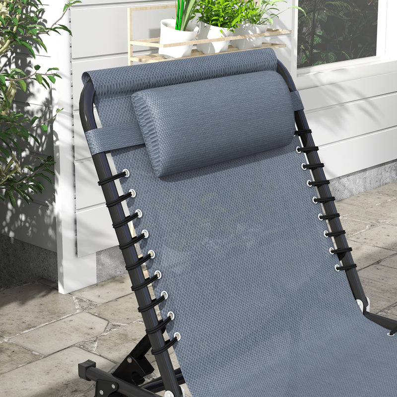 Grey Folding Sun Loungers Set of 2 with Adjustable Four Position Backrests for Garden