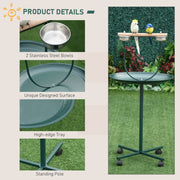 Green Bird Perch Stand with Wheels and Feeding Bowls for Small and Medium Birds by PawHut