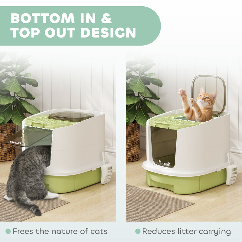 Covered Cat Litter Box with Scoop and Deodoriser for Odour Control and Easy Cleaning Green