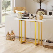 Narrow Console Table with Faux Marble Top and Steel Frame for Hallway Use White AOSOM